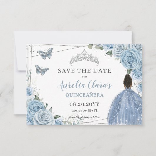 Baby Blauw Bloemen Quinceanera Sweet 16 Bruin Meis Save The Date (Voorkant)