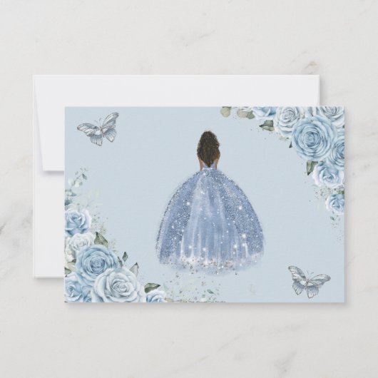Baby Blauw Bloemen Quinceanera Sweet 16 Bruin Meis Save The Date (Achterkant)