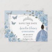 Baby Blauw Bloemen Quinceanera Sweet 16 Bruin Meis Save The Date (Voorkant / Achterkant)