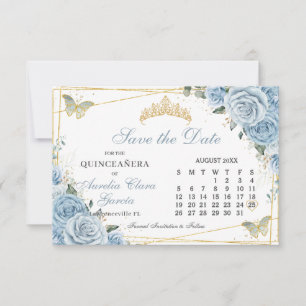 Baby Blauw Bloemen Quinceanera Sweet 16 Kalender Save The Date