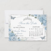 Baby Blauw Bloemen Quinceanera Sweet 16 Kalender Save The Date (Voorkant)