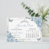 Baby Blauw Bloemen Quinceanera Sweet 16 Kalender Save The Date (Staand voorkant)