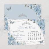 Baby Blauw Bloemen Quinceanera Sweet 16 Kalender Save The Date (Voorkant / Achterkant)
