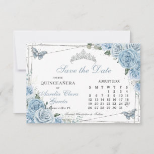 Baby Blauw Bloemen Quinceanera Sweet 16 Kalender Save The Date
