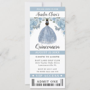 Baby Blauw Bloemen Quinceañera Sweet 16 VIP Ticket Kaart