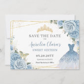 Baby Blauw Bloemen Quinceanera Zoete Zestien Jurk Save The Date (Voorkant)