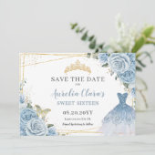 Baby Blauw Bloemen Quinceanera Zoete Zestien Jurk Save The Date (Staand voorkant)