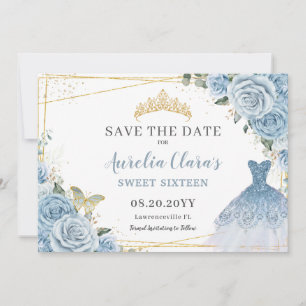 Baby Blauw Bloemen Quinceanera Zoete Zestien Jurk Save The Date