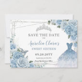Baby Blauw Bloemen Quinceanera Zoete Zestien Jurk Save The Date (Voorkant)