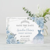 Baby Blauw Bloemen Quinceanera Zoete Zestien Jurk Save The Date (Staand voorkant)
