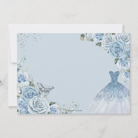 Baby Blauw Bloemen Quinceanera Zoete Zestien Jurk Save The Date (Achterkant)
