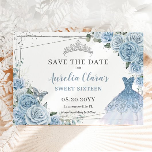 Baby Blauw Bloemen Quinceanera Zoete Zestien Jurk Save The Date