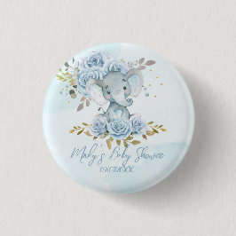 Baby Blauw Bloemen Schattige Olifant Boy Baby show Ronde Button 3,2 Cm