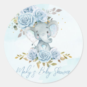 Baby Blauw Bloemen Schattige Olifant Boy Baby show Ronde Sticker