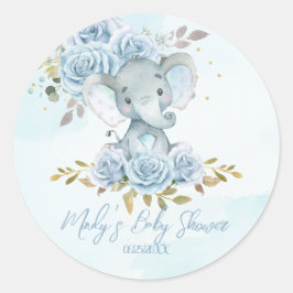 Baby Blauw Bloemen Schattige Olifant Boy Baby show Ronde Sticker