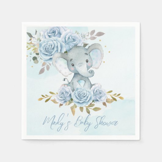 Baby Blauw Bloemen Schattige Olifant Boy Baby show Servet (Voorkant)