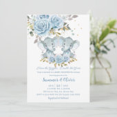 Baby Blauw Bloemen Schattigee Olifanten Tweeling B Kaart (Staand voorkant)