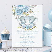 Baby Blauw Bloemen Schattigee Olifanten Tweeling B Kaart