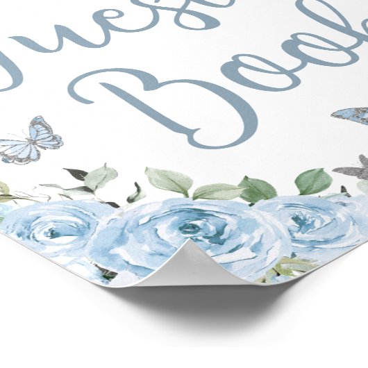 Baby Blauw Bloemen Vlinder Quinceañera Gastenboek Poster (Hoek)