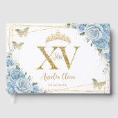 Baby Blauw Bloemen Vlinders Goud Quinceañera XV Gastenboek (Voorkant)