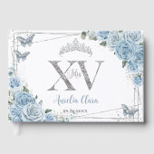Baby Blauw Bloemen Vlinders Zilver Quinceanera XV Gastenboek (Voorkant)