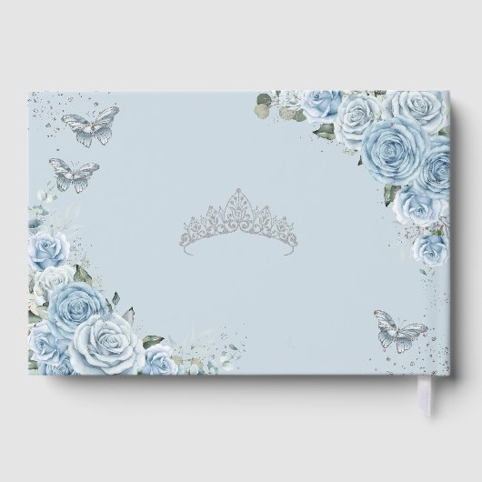 Baby Blauw Bloemen Vlinders Zilver Quinceanera XV Gastenboek (Achterkant)