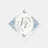 Baby Blauw Bloemen Vlinders Zilver Quinceañera XV Servet (Hoek)