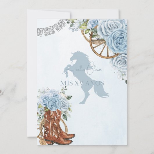 Baby Blauw Bloemen Wild West Charro Quinceanera XV Save The Date (Achterkant)