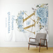 Baby Blauw Bloemen XV QUINCEAÑERA Quince 15 Achter Wandkleed (In Situ (horizontaal))