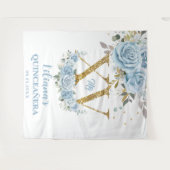 Baby Blauw Bloemen XV QUINCEAÑERA Quince 15 Achter Wandkleed (Voorkant (horizontaal))