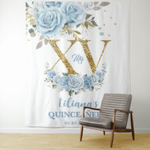 Baby Blauw Bloemen XV QUINCEAÑERA Quince 15 Achter