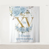 Baby Blauw Bloemen XV QUINCEAÑERA Quince 15 Achter Wandkleed (Voorkant)