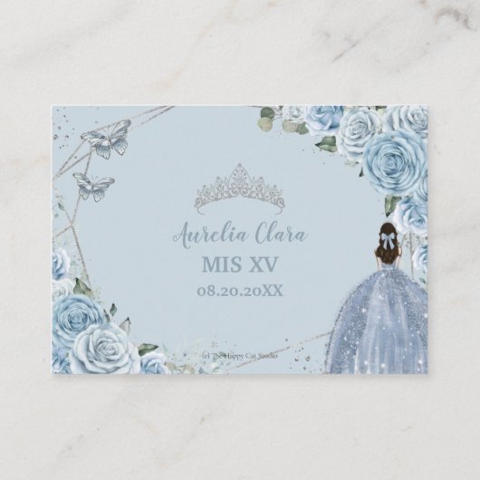 Baby Blauw Bloemen Zilver Quinceañera Receptie Informatiekaartje (Achterkant)