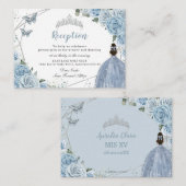 Baby Blauw Bloemen Zilver Quinceañera Receptie Informatiekaartje (Voorkant / Achterkant)