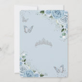 Baby Blauw Bloemen Zilver Quinceañera Vlinders Save The Date (Achterkant)