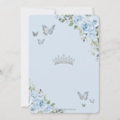 Baby Blauw Bloemen Zilveren Vlinders Quinceañera Save The Date (Achterkant)