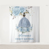 Baby Blauw Bloemen Zoet 16 Zestien Verjaardag Quin Wandkleed (Voorkant)