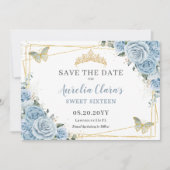 Baby Blauw Bloemen Zoet Zestien Kwintvlinders Save The Date (Voorkant)
