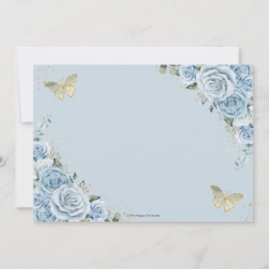 Baby Blauw Bloemen Zoet Zestien Kwintvlinders Save The Date (Achterkant)