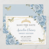 Baby Blauw Bloemen Zoet Zestien Kwintvlinders Save The Date (Voorkant / Achterkant)