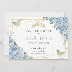 Baby Blauw Bloemen Zoet Zestien Kwintvlinders Save The Date