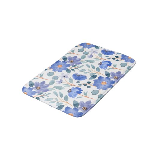 Baby blauw bloemenpatroon badmat (Gekanteld)