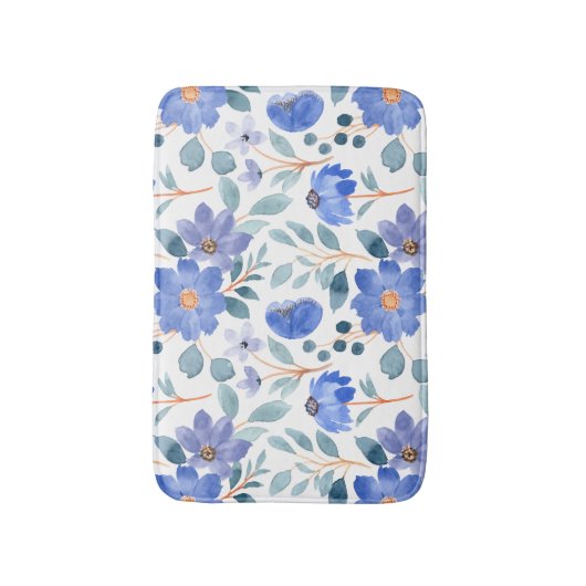 Baby blauw bloemenpatroon badmat (Voorkant Verticaal)
