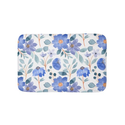 Baby blauw bloemenpatroon badmat (Voorkant)