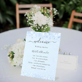 Baby blauw bruiloft programma reclamebord met voetstuk