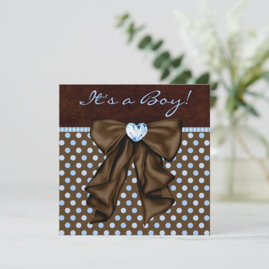 Baby Blauw Bruin Baby Jongen Douche Kaart (Staand voorkant)