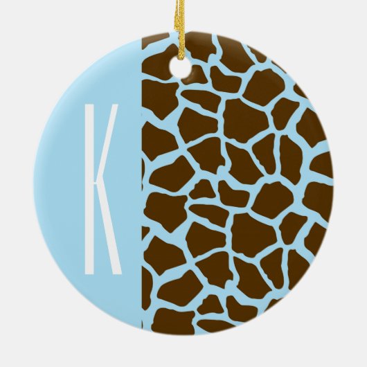 Baby Blauw & Bruin Giraffe Dierenprint Keramisch Ornament (Achterkant)