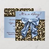 Baby Blauw Bruin Luipaard Baby Boy Douche Kaart (Voorkant / Achterkant)