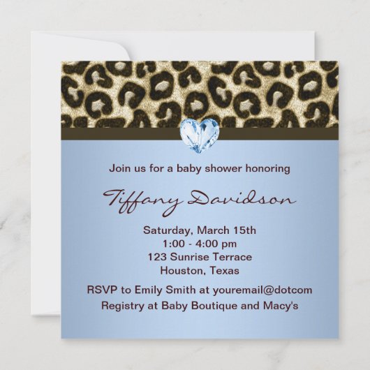 Baby Blauw Bruin Luipaard Baby Boy Douche Kaart (Achterkant)