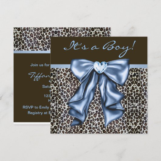 Baby Blauw Bruin Luipaard Baby Boy Douche Kaart (Voorkant / Achterkant)